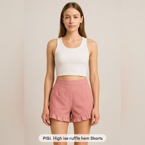 ASOS pink High Rise Linen Short Ruffle Hem Coquette Preppy Beach Coastal US 6
